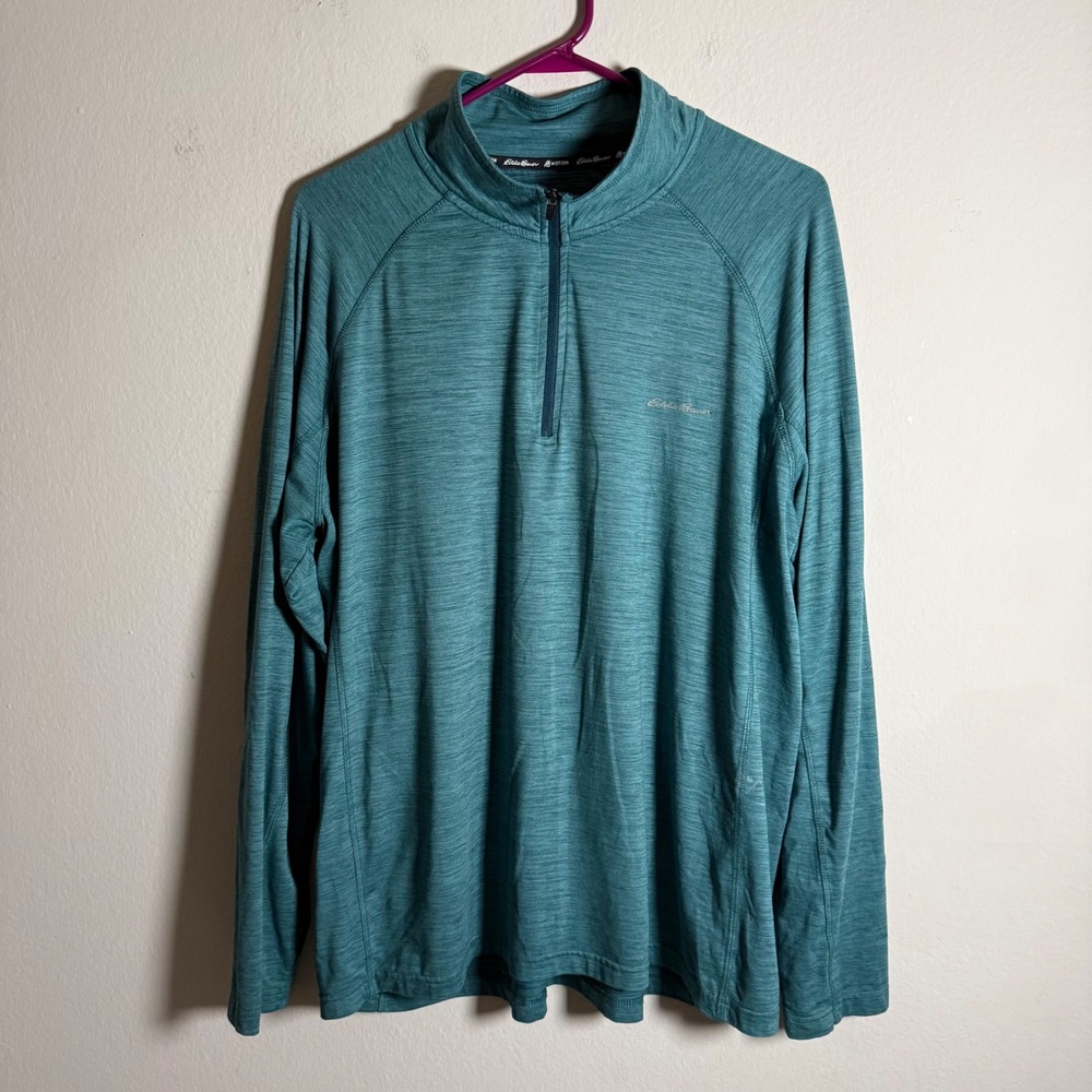 Eddie Bauer Motion FreeDry Mens XL Teal Blue Heathered Quarter Zip Pullover Top